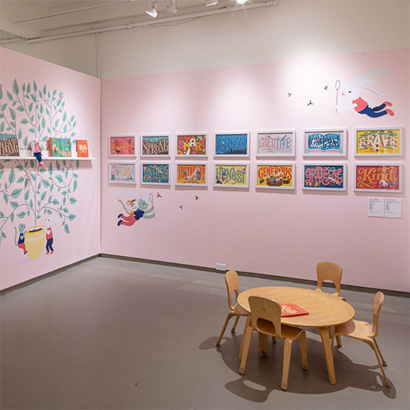 installation view of Jessica Hische Covered exhibit